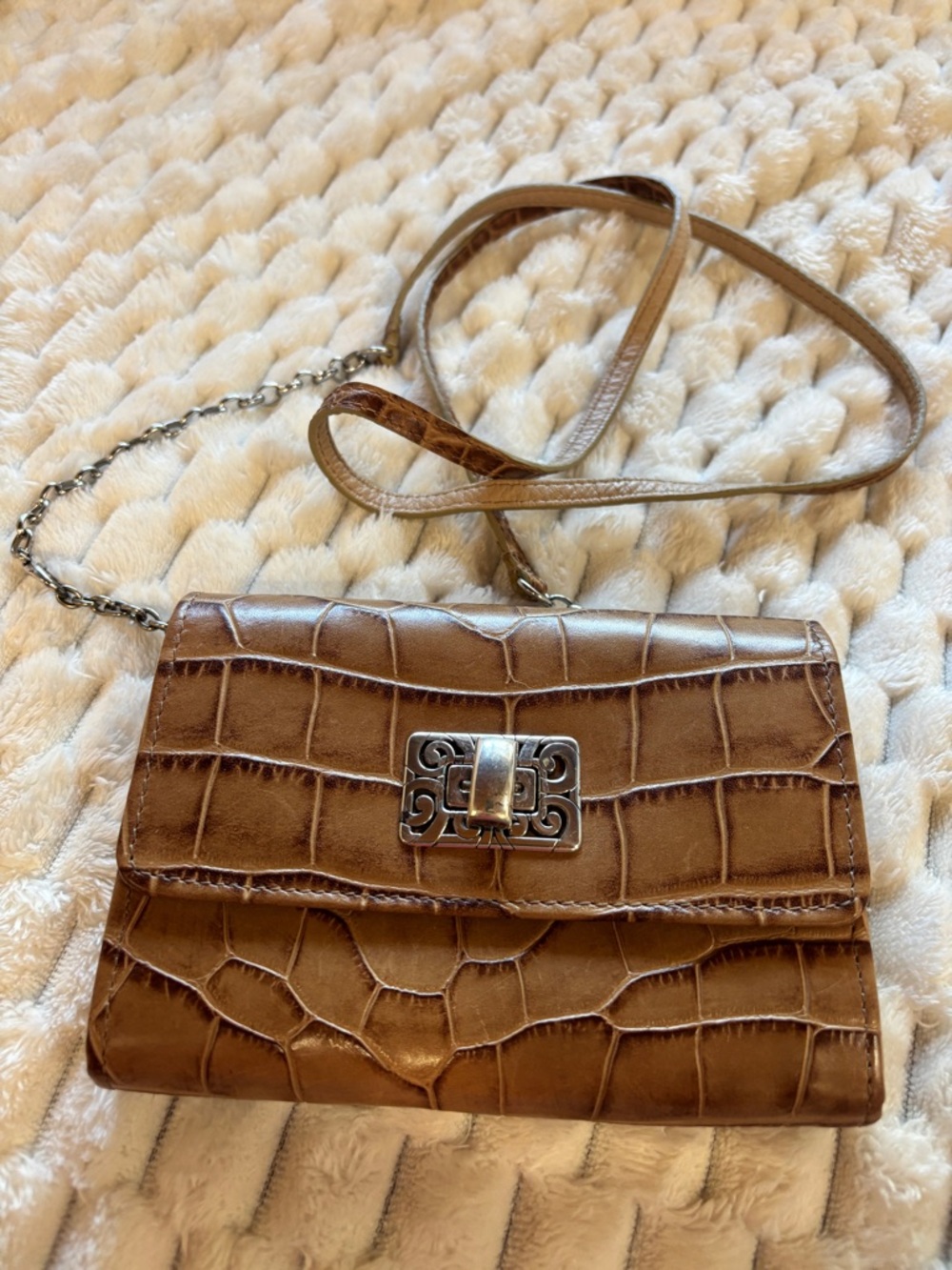 Brighton Brown Croc Embossed Leather Mini Crossbody Wallet Clutch